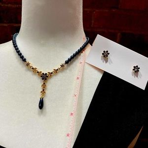 Crystal & Imitation Pearl Necklace & Earrings Set